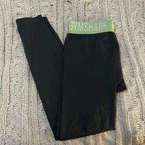 Gymshark Gray Leggings with Green Waistband
